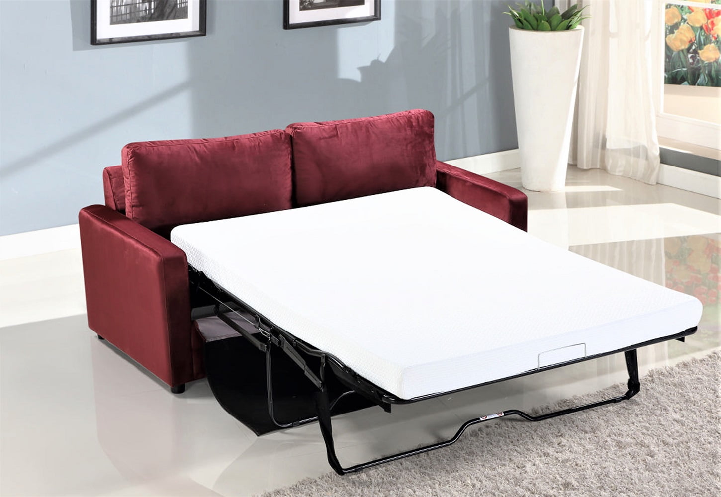 Uspridefurniture Borland 70'' Velvet Square Arm Sofa Bed,Red