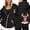 Black, variant on NinXxx Ladies' Christmas Zipper Long Sleeve Pocket Drawstring Hooded Sweatshirt Beige L