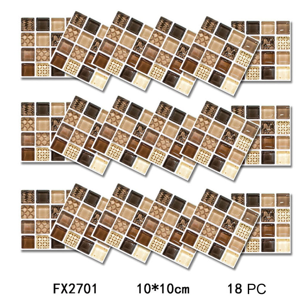 18pcs Simulation Mosaic Tiles Waterproof Wall Stickers Home Decoration 10*10cm 