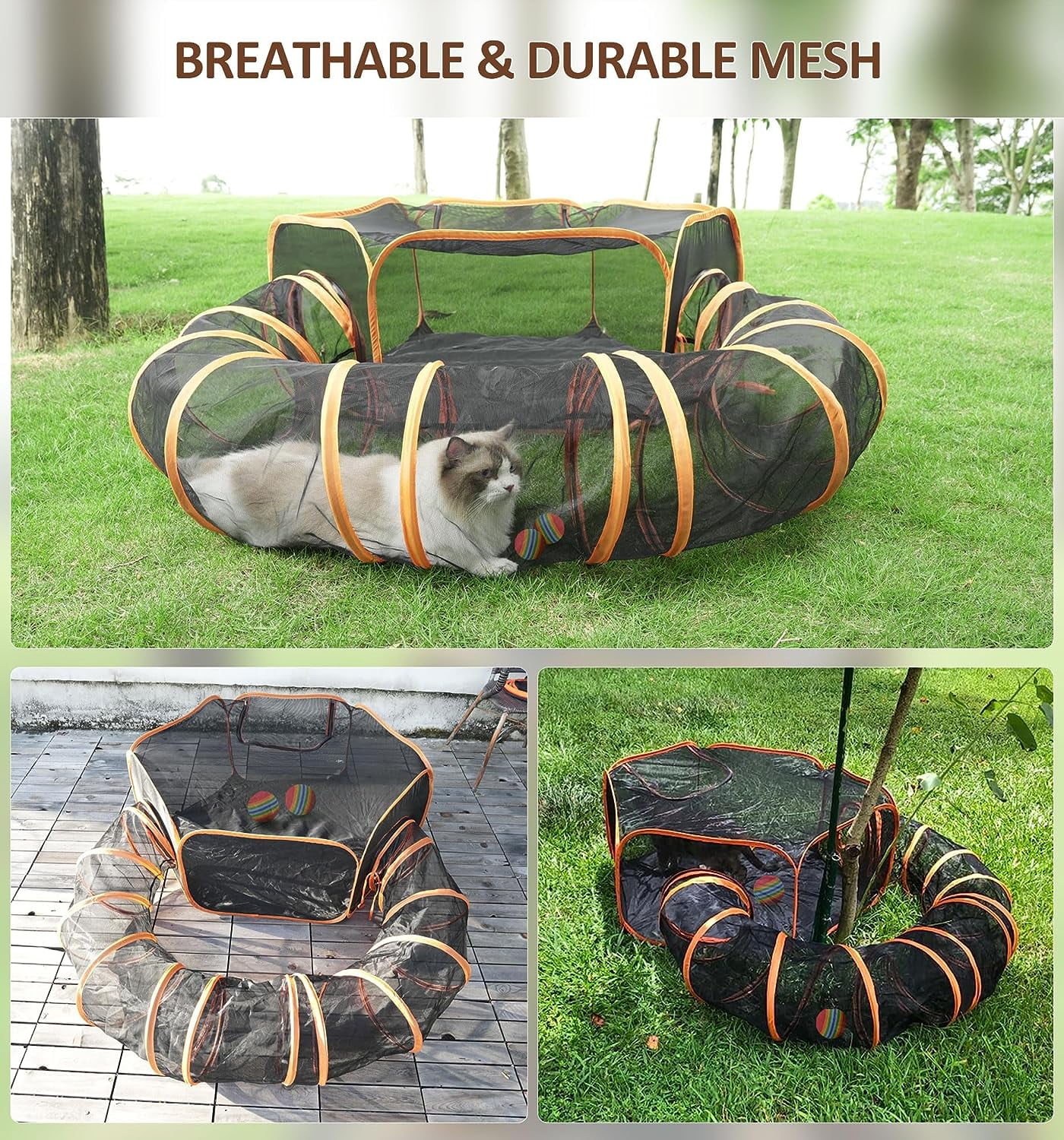 Senhu Outdoor Cat Enclosures, Portable Cat Tent for Outside Cat Playpen Enclosed with Tunnel, Catio Cat Enclosure for Indoor Cats and Other Small Animals