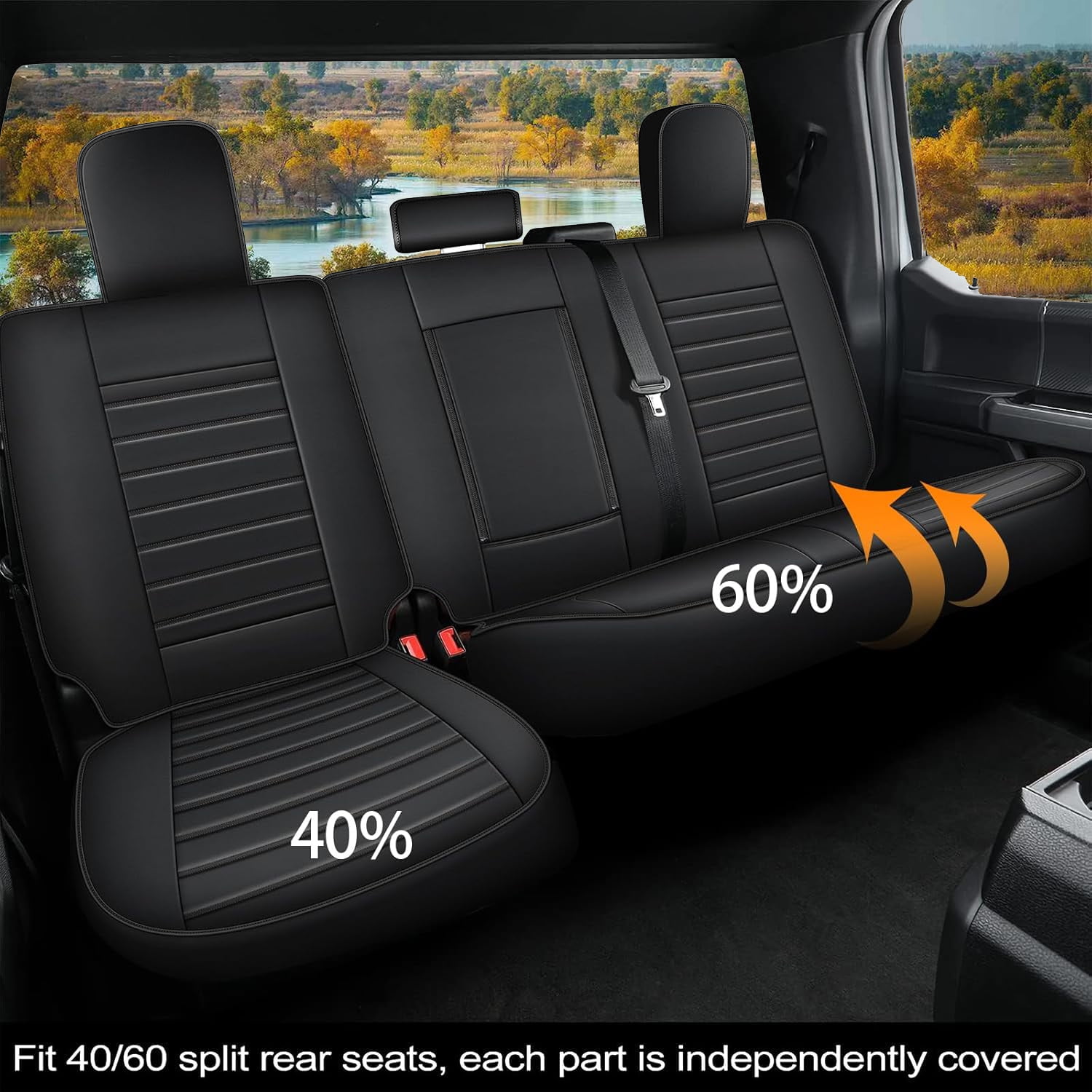 Custom Seat Covers for Ford F150 2009-2026 F250/F350/F450 2017-2026: 5 Seat Full Set Faux Leather Truck Seat Covers Car Cushion (Black)