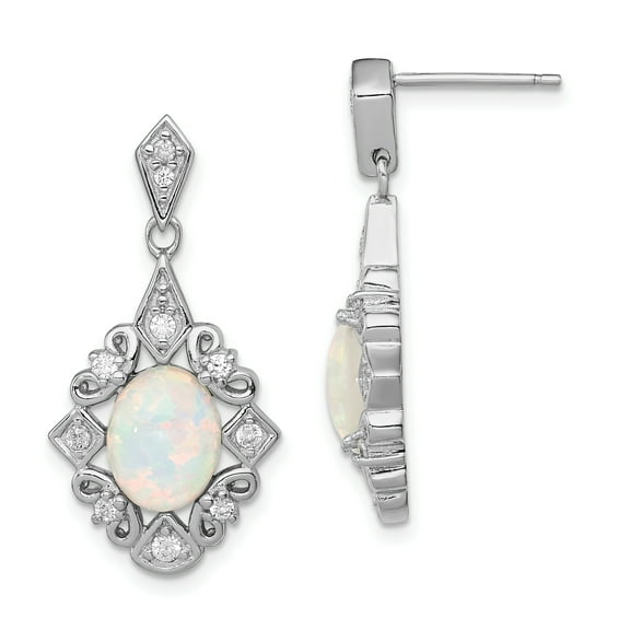 Primal Silver Sterling Silver Created Opal and Cubic Zirconia Earrings