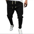 thumbnail image 2 of Riforla Mens Casual Pocket Mid-waist Linen Cotton Sports Cropped Trousers Black XXXL, 2 of 4