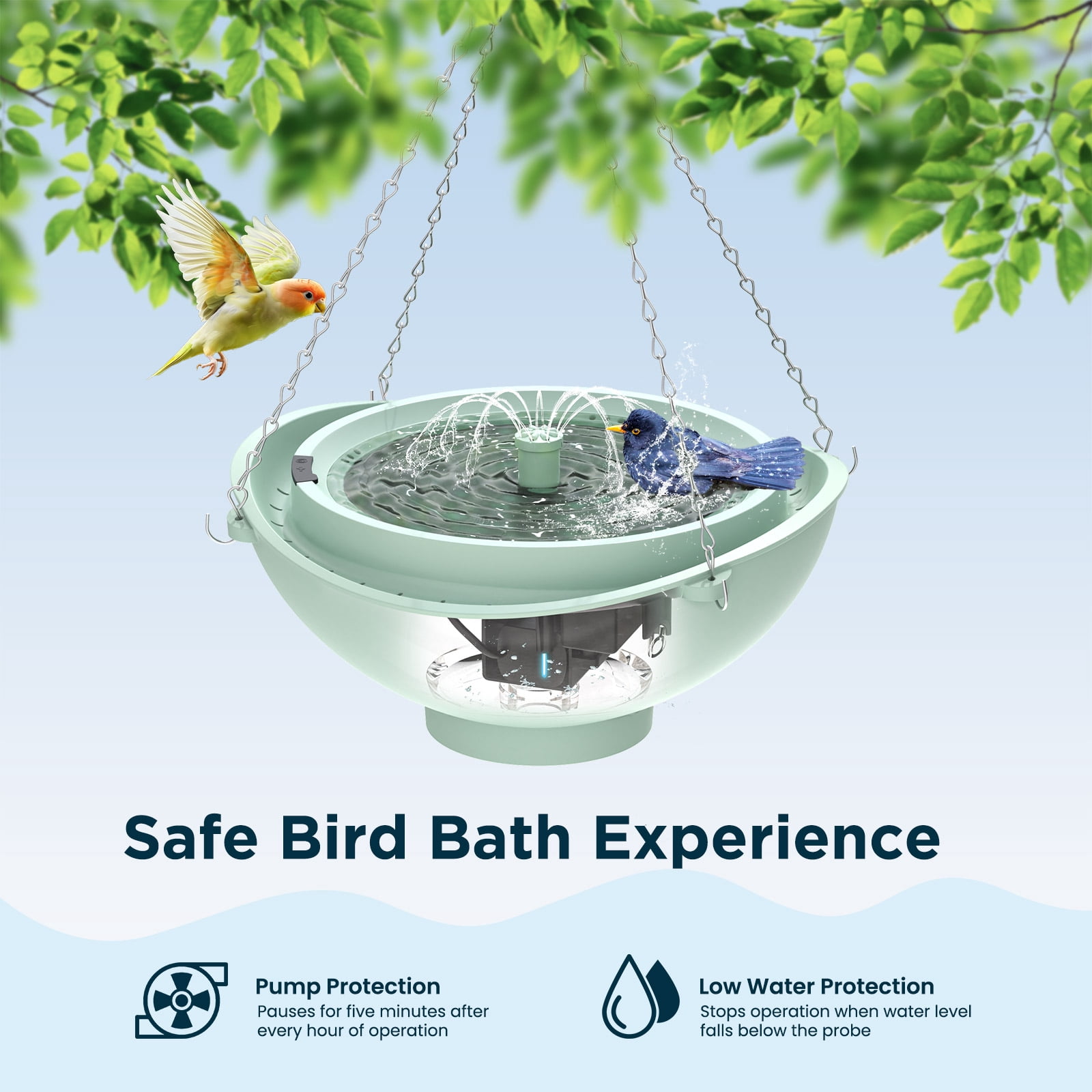 Areker Smart Bird Bath with Water Fountain, 2L Solar Bird Bath with Water Circulating Filtration & Battery Backup, 3 Fountain Modes Dry-Burning Protection Birdbath for Courtyard