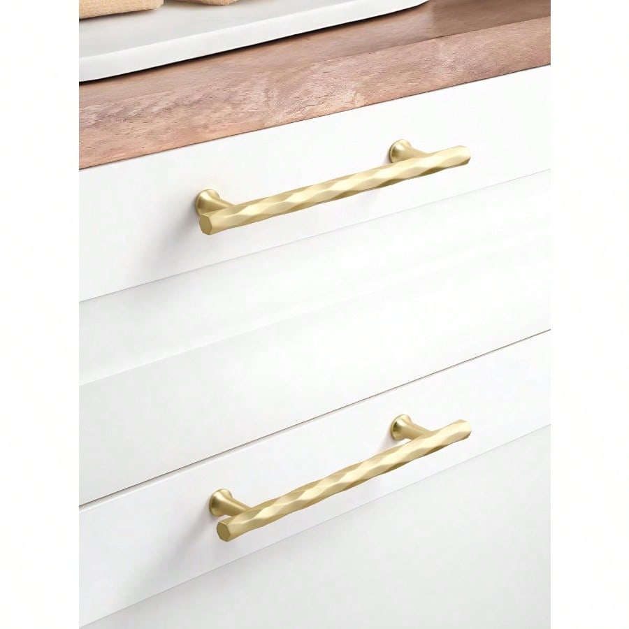 Brushed Gold Cabinet Pulls 3 Hole Center 10 Pack Hammered Brass Cabinet Handles Decorative Kitchen Drawer Dresser Cupboard Bathroom Vanity Cabinet Hardware Rhombus