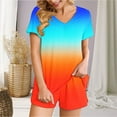 thumbnail image 3 of Summer Plus Size Two Piece Outfits for Women Fashion Gradient Casual Home Two-piece V-neck Top With Pocket Shorts Set, 3 of 7
