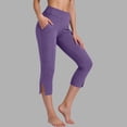 thumbnail image 6 of Pull On Capris for Women Elastic Waist Stretch Side Slit Capris with Pockets Dressy Casual Work Leggings Purple L, 6 of 7