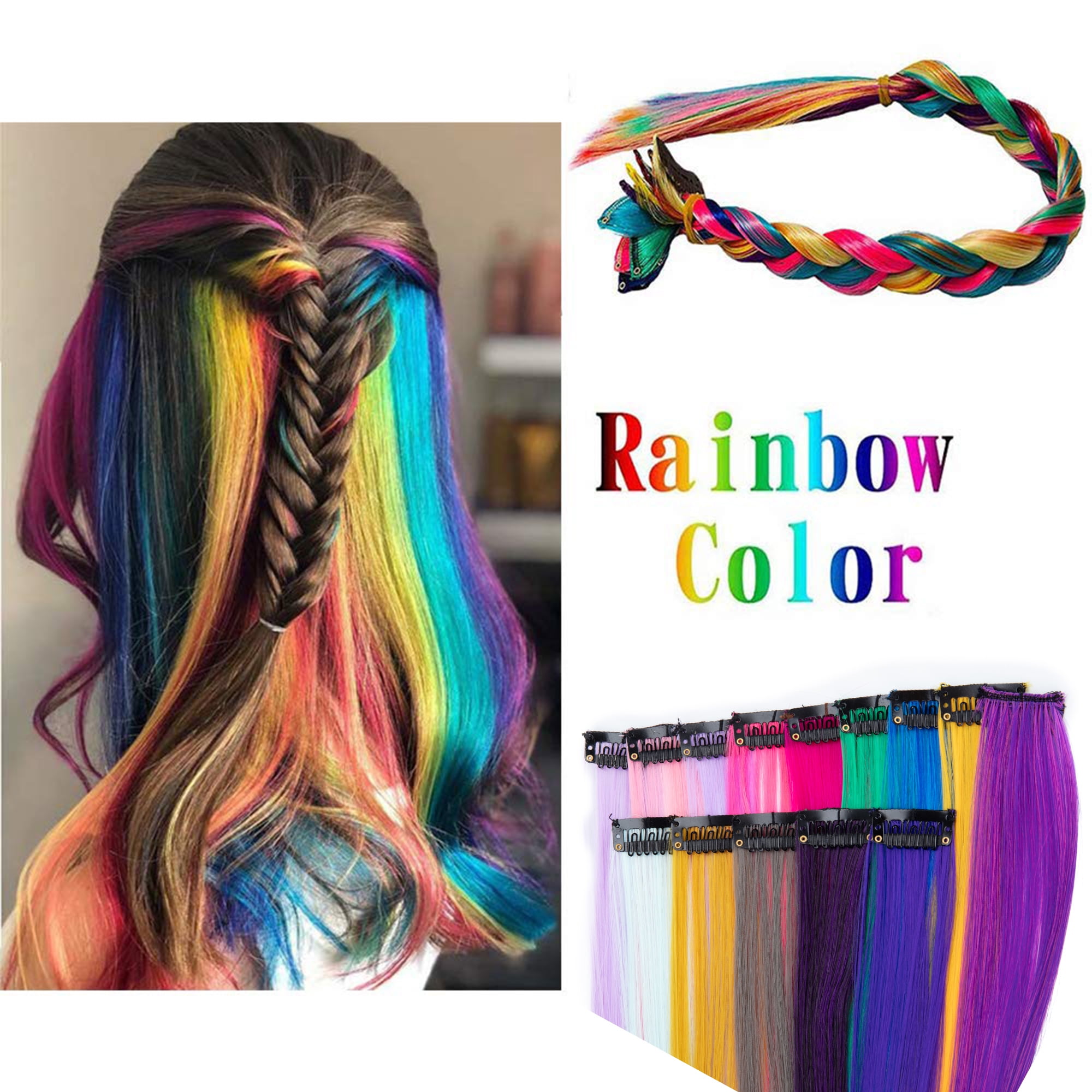 36 Pcs Colored Clip in Hair Extensions,Colored Hairpieces Highlights Party Colorful Straight