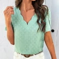 thumbnail image 5 of Miluxas Women's Swiss Dot Casual Summer Tops Short Sleeve Crewneck Chiffon Blouses Cute Solid Color Loose Shirts Tees Green 6(M), 5 of 9