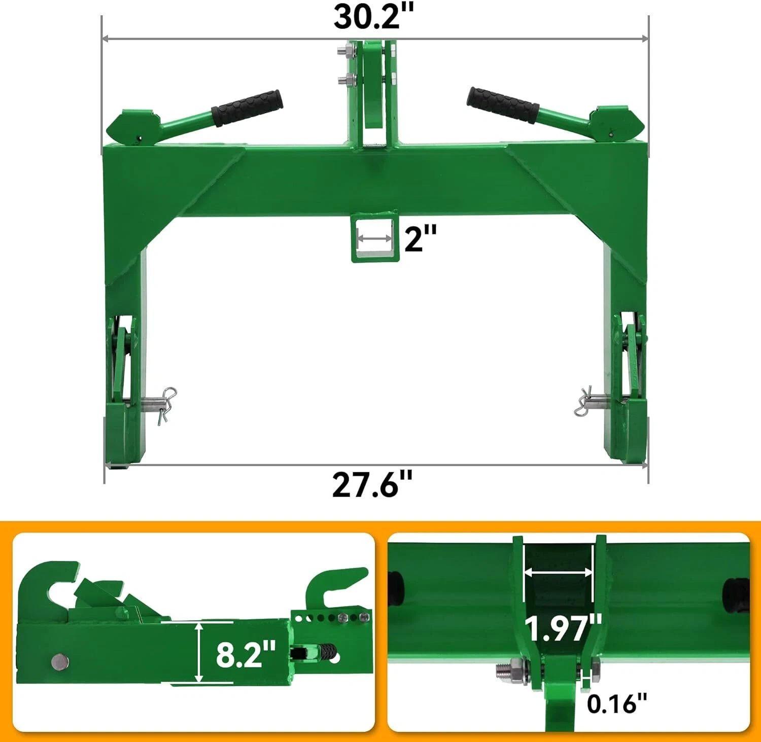 Uforic Category 1 Tractor 3 Point Quick Hitch, 3000 LBS 3-Pt Attachment with 2" Receiver & 5 Adjustable Bolt Positions