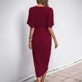 thumbnail image 3 of Short Sleeve Dresses For Women Fashion V Neck Pleated Slim Fit Flowy Swing Irregular Midi Dress below The Knee Dresses Women Day Dress Dresses for Women Summer Womens Rayon Dresses Ladies Denim Dress, 3 of 5