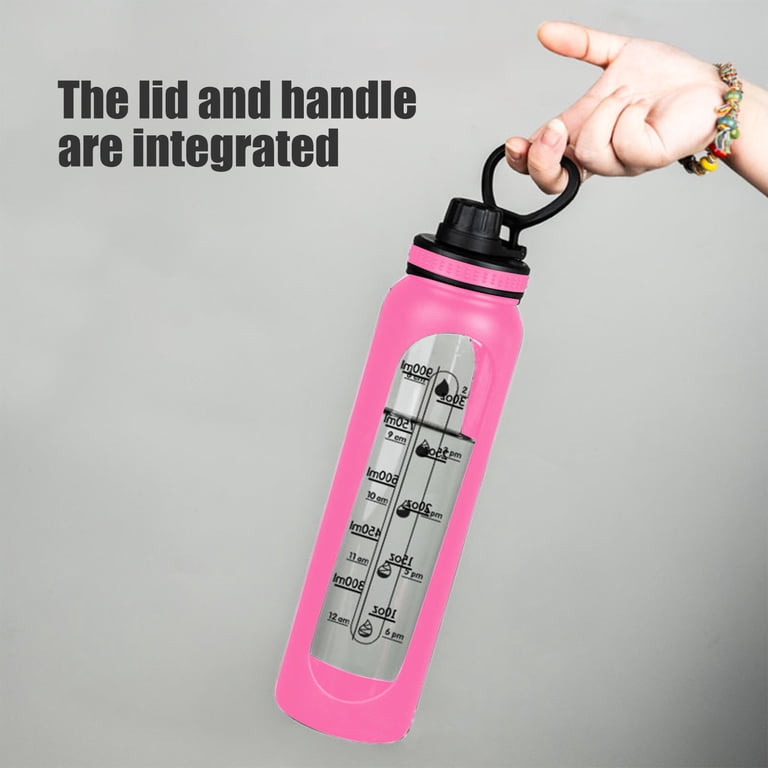 34 oz Glass Water Bottle with Silicone Sleeve & Scale, Motivational Sports Bottle with Spout Lid & Handle, Leakproof Large Capacity Water Flask for