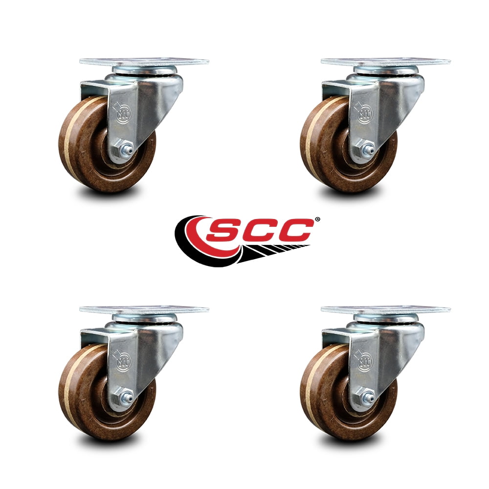 3 Inch High Temp Phenolic Wheel Swivel Top Plate Caster Set Service Caster