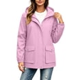 thumbnail image 5 of Xaqiouau Women Hooded Waterproof Mid Length Rain Jacket Casual Drawstring Windbreaker with Flap Pockets Lightweight Outdoor Coat, 5 of 6