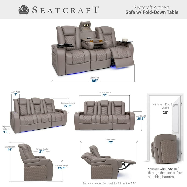 Seatcraft Anthem LtGrey Leather Sofa Powered Headrest Power Recline Walmart