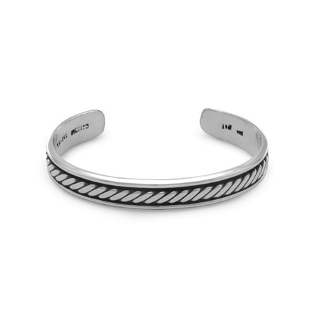 Turquoise Silver Mens Bracelets - Men's Sterling Silver Cuff Bracelet with Oxidized Antiqued Rope Design