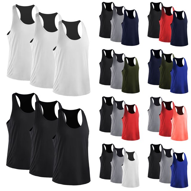 Paquete de 3 camisetas sin mangas para hombre de secado rápido deporte gimnasio entrenamiento fitness