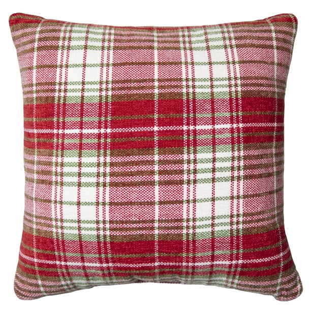 Better Homes & Gardens Holiday Plaid Decorative Pillow, 18" x 18", Red