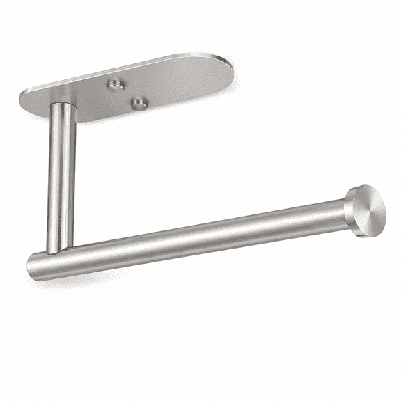 PLERISE Stainless Steel Paper Towel Holder, Adhesive Wall Mount for Under Cabinet, Kitchen Roll Holder, Silvery, 1 Pack