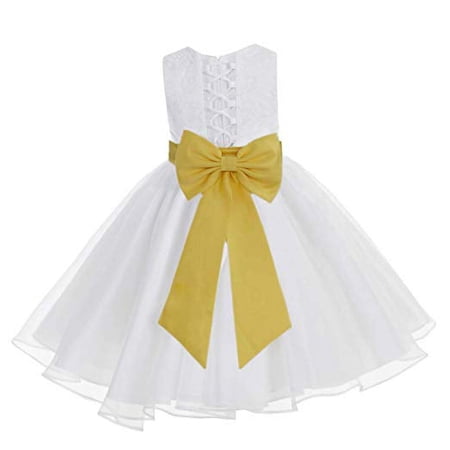 Ekidsbridal White Lace Organza Flower Girl Dress with Colored Sash for Toddlers Formal Evening Gown Pretty Princess 186T M