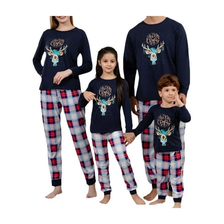 

Ma&Baby Matching Family Christmas Pajamas Sets Elk and Plaid Bottom PJ s