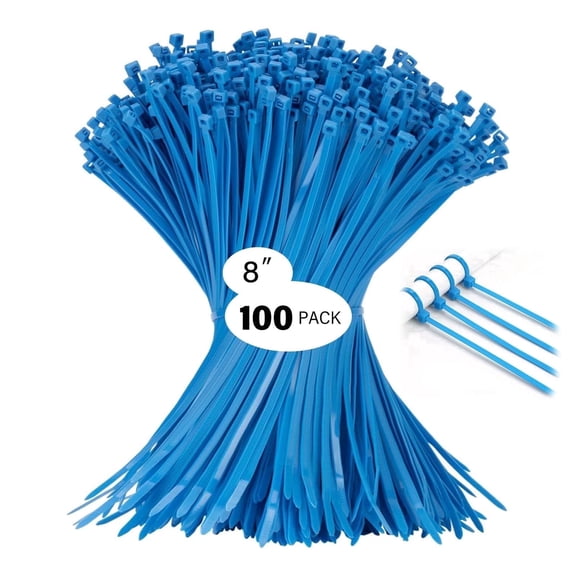 Blue Heavy Duty Zip Ties 8" Multi-Purpose Adjustable Ties, 150lbs Tensile Strength, UV Resistant Indoor and Outdoor Cable Ties (Indoor/Outdoor)