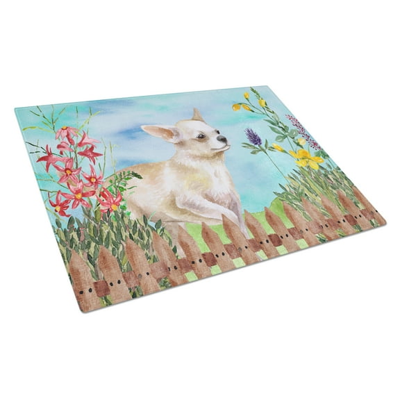 Chihuahua Leg up Spring Glass Cutting Board Large