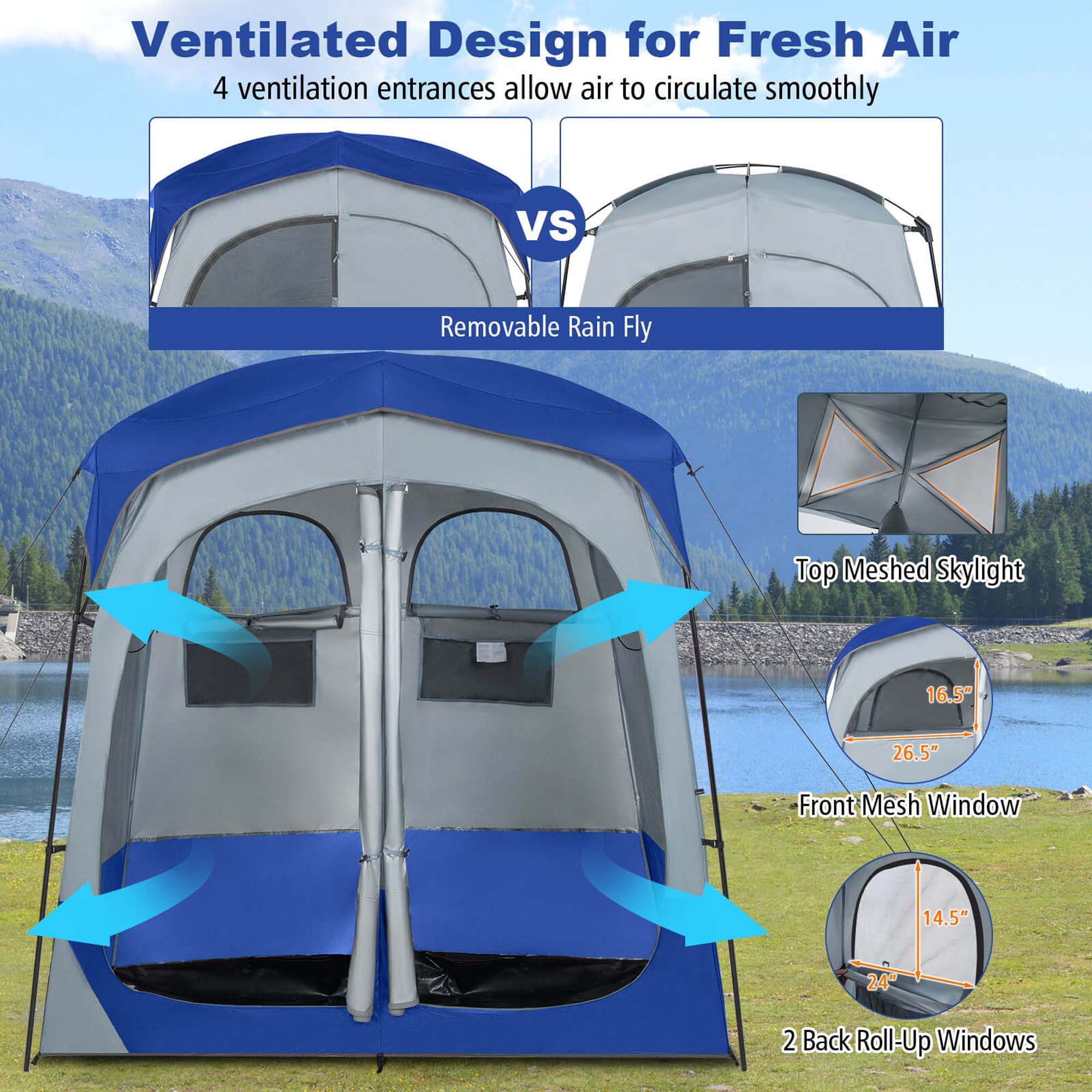Goplus 2 Room Shower Tent Oversize Privacy Shelter Portable Dressing Toilet Outdoor Blue