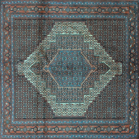 Ahgly Company Indoor Square Medallion Light Blue Traditional Area Rugs, 3' Square