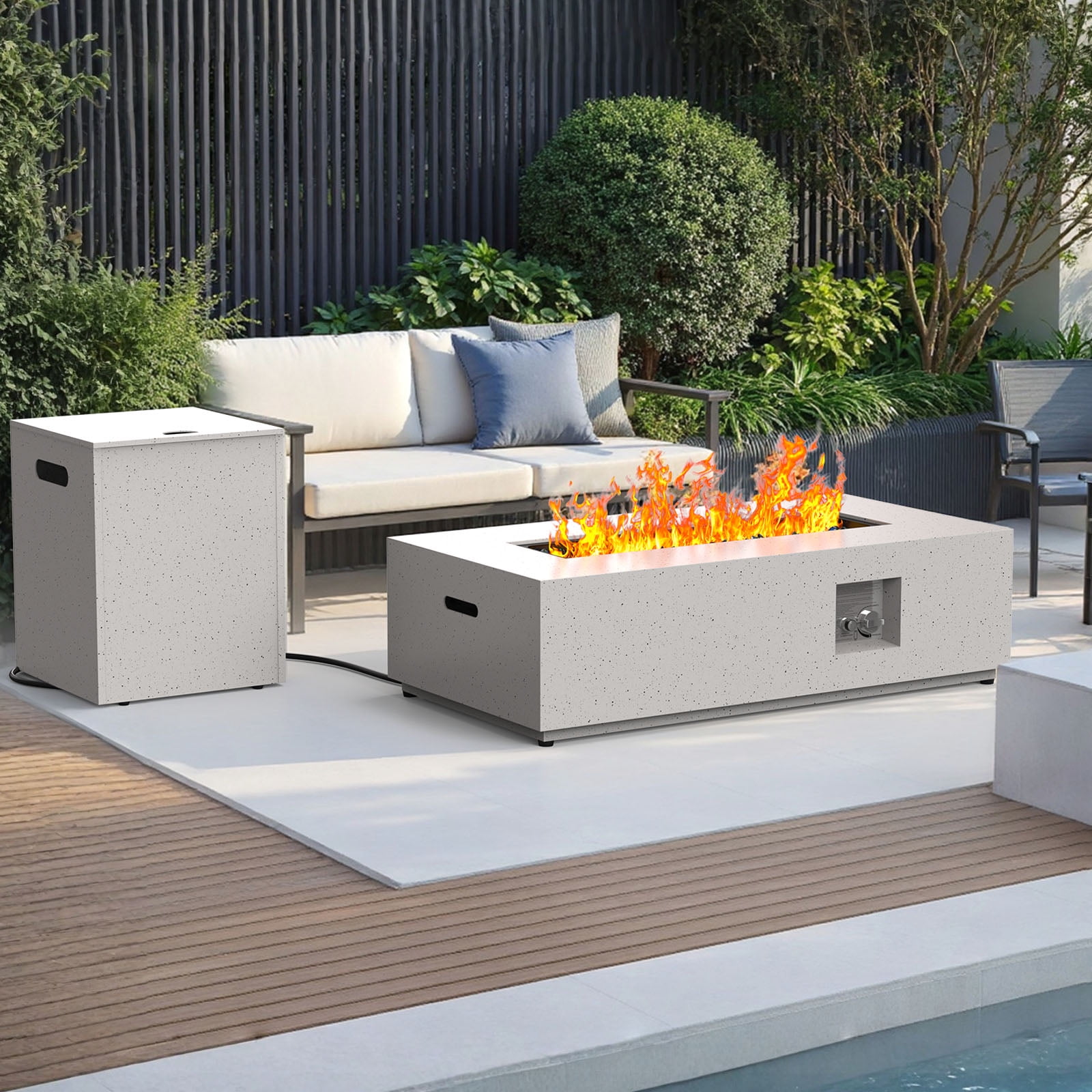CHITOOMA 43" Propane Fire Pit with Side Table, 50,000 BTU Outdoor Gas Fire Pit with Glass Rocks, Fire Pit Table with Waterproof Cover, CSA Certification & Adjustable Legs for Patio, Backyard