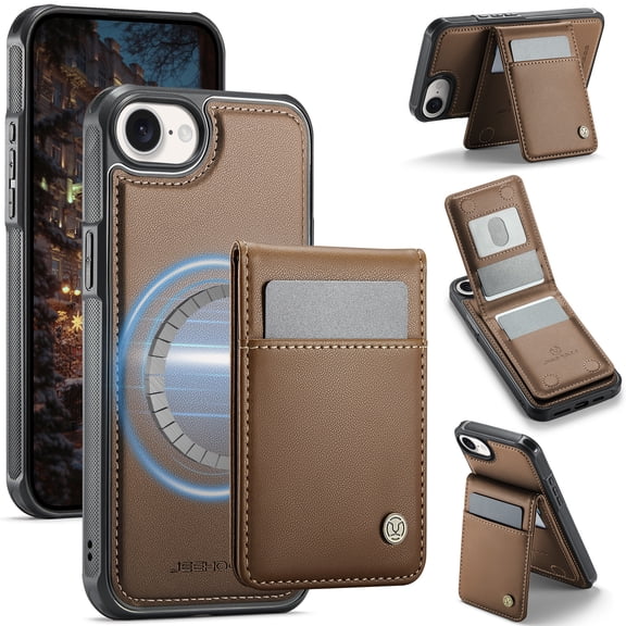 Magnetic 2 in 1 Detachable for iPhone 16e, Case with Card Holder, for Women Men PU Leather RFID Blocking Flip Kickstand Credit Slots Slim Phone Cover for iPhone 16e, Brown