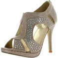 thumbnail image 1 of BONNIBEL LEAH-2 Womens Peep Toe Glitter Mesh Back Zip Dress Sandals, Champagne, 6, 1 of 4