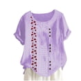 thumbnail image 1 of Blusas de Manga Corta para las Mujeres Impreso Cómodo Suelto Botón Corte Cerradura Casual Cuello Redondo Superior, 1 of 4