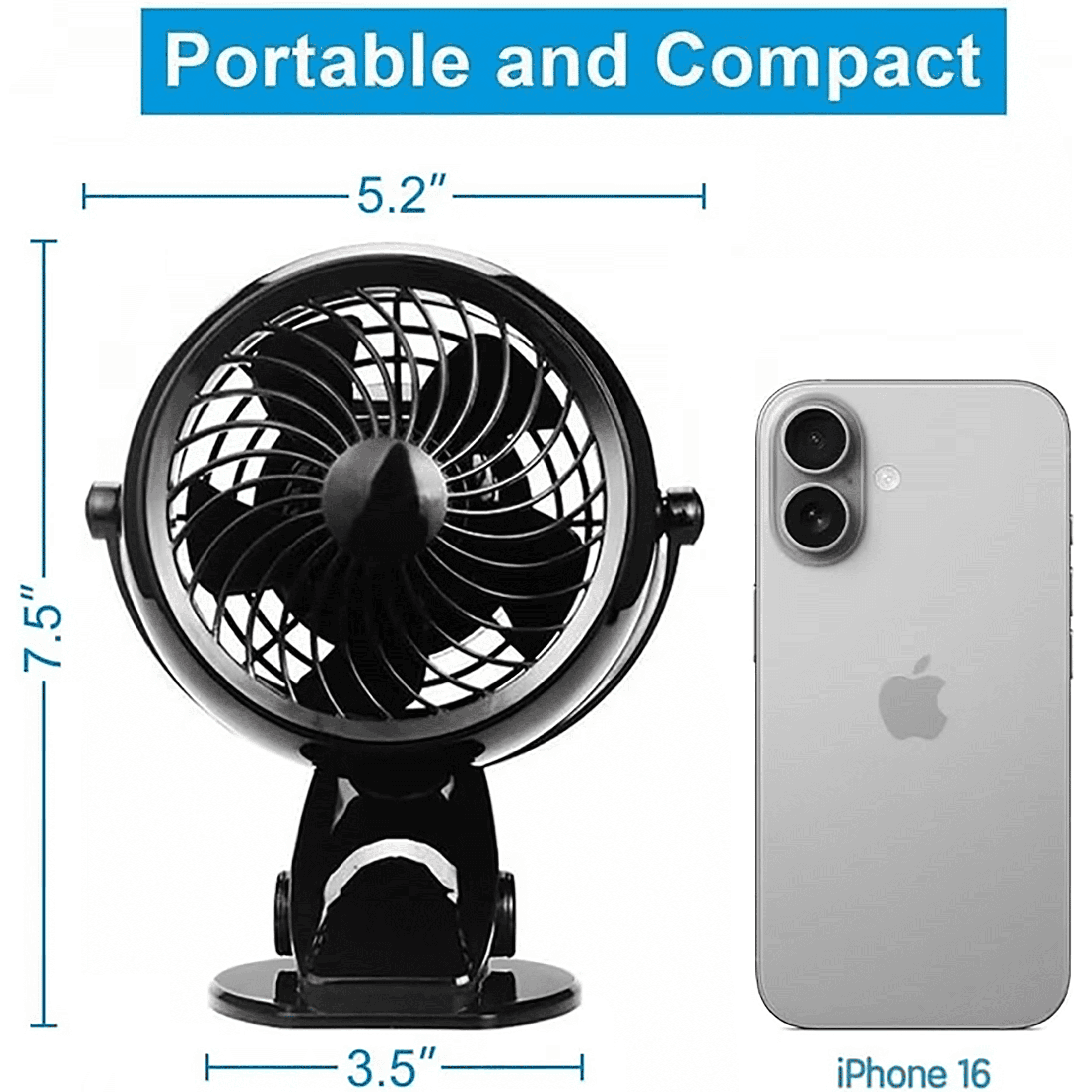 Gazeled Battery Operated Fan, with 8 Free AA Batteries, 5 Inch Portable Clip On and Desk Power Fan, Quiet USB Powered for Stroller, Camping, Office, Outdoor