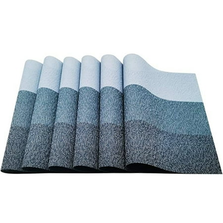 

Placemats for Dining Table Washable Table Placemats Table Decoration Heat Insulation Stain Resistant Blue-Strip 6PCS