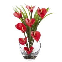 Nearly Natural 15.5in. Calla Lily and Grass Artificial Arrangement in Vase-Color:Red