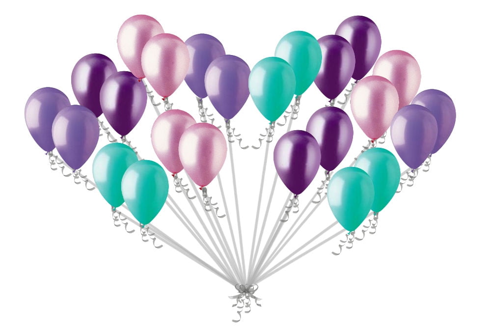 24 pc Aqua Pink Purple Latex Party Balloons Birthday Baby Girl Unicorn Mermaid 7