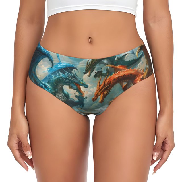 Fotbe Red Blue Dragon Battle Epic Calzones Estampados para Mujer – Ropa Interior de Algodón, Cómoda, Suave y Elástica-3X-Large