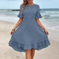 thumbnail image 5 of Ayolanni Short Sleeve Sundresses for Women Solid Flutter Sleeve Lightweight Crew Neck Maxi A-Line Dress Beach Ruched Waist Ruffle Vacation Casual Sundress Blue M, 5 of 9