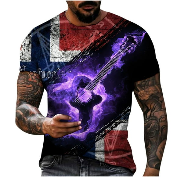 Meichang Mens Graphic Tees Realistic 3D Printed Short Sleeve T Shirts Casual Crew Neck Muscle Shirts Wokrout Sports Tops Trendy Novelty Tee Top on Clearance Blue XL