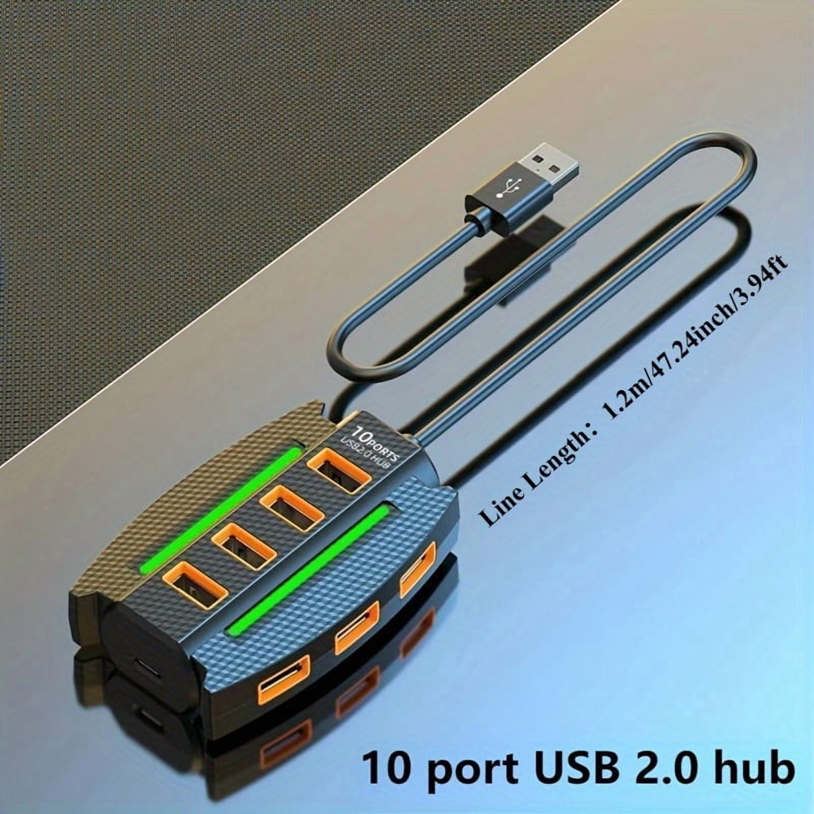 10-Port USB 2.0 Hub with Power Adapter, Multi-Device Charging & Data Expansion for PC, Laptop, Smart Devices | Home Office Use | Durable Modern Design