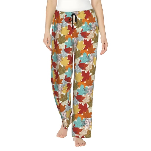 Fotbe Fall Maple Leaves Pantalones de Pijama para Mujer, Pantalones de Dormir, Pantalones Pj con Cordón y Bolsillos-Large