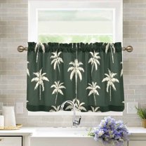 Yayeee Kitchen Curtains Tier Pair Light Filtering 27"x24" Rod Pocket Short Cafe Window Panel, White Palm Trees Pattern
