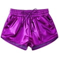 thumbnail image 3 of Zaldita Kids Girls Metallic Dance Shorts Gymnastics Shorts Sparkle Tumbling Bottoms Drawstring Athletic Shorts Dancewear Purple 130, 3 of 7