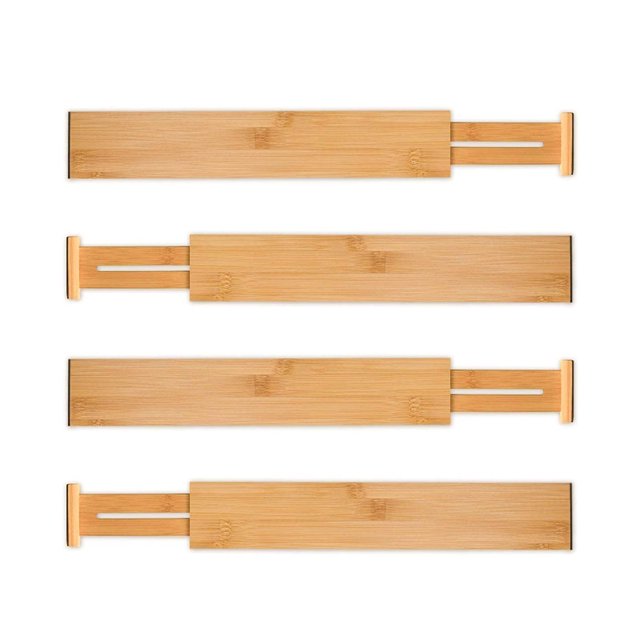 Partición de cajón retráctil de bambú (paquete de 4) para cocina, baño, vestidor, hogar y oficina (56*6*1,5 cm)