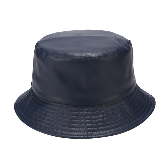 Fgnfyis Light Plate Pu Leather Fisherman Hat for Women, Pure Color Basin Hat Outdoor Sunshade - Hats for Women Navy