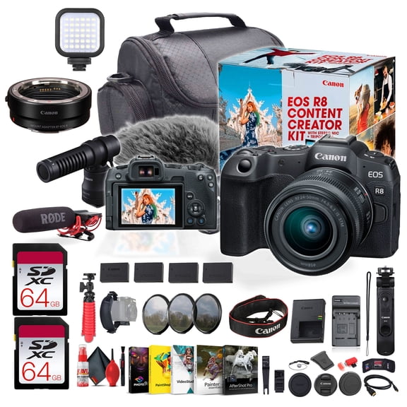 Canon EOS R8 Camera Content Creator Kit with RF 24-50mm f/4.5-6.3 IS STM Lens - Bundle (International Version)