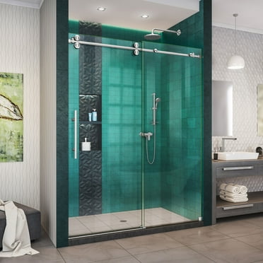 Woodbridge Frameless Sliding Shower Door 56 60 Width 76 Height 3 8 10 Mm Clear Tempered Glass Brushed Nickel Finish Designed For Smooth Closing Mbsdc6076 B Com Woodbridge Frameless Sliding Shower, Woodbridge Mbsdc6076 B Frameless Sliding Glass Shower Door