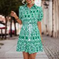thumbnail image 6 of Olyvenn Womens Tunic Lace Up Mini Shirt Dress Summer Raglan Short Sleeve Prom Dresses for Women 2024 Spring Retro Ethnic Pattern Sundress Fashion Bandage Belted Slim Fit Flowy Smocked Green 10, 6 of 7