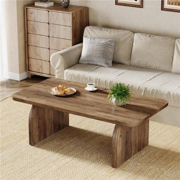 Emoottoo TB-F2088 47 in. Wooden Farmhouse Accent Center Rectangle Coffee Table with Sturdy Base & Rounded Corners - Rustic Brown